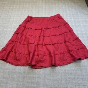 Soft Surroundings Skirt Womens Petite Medium Linen‎ Red Tiered Ruffle Boho
